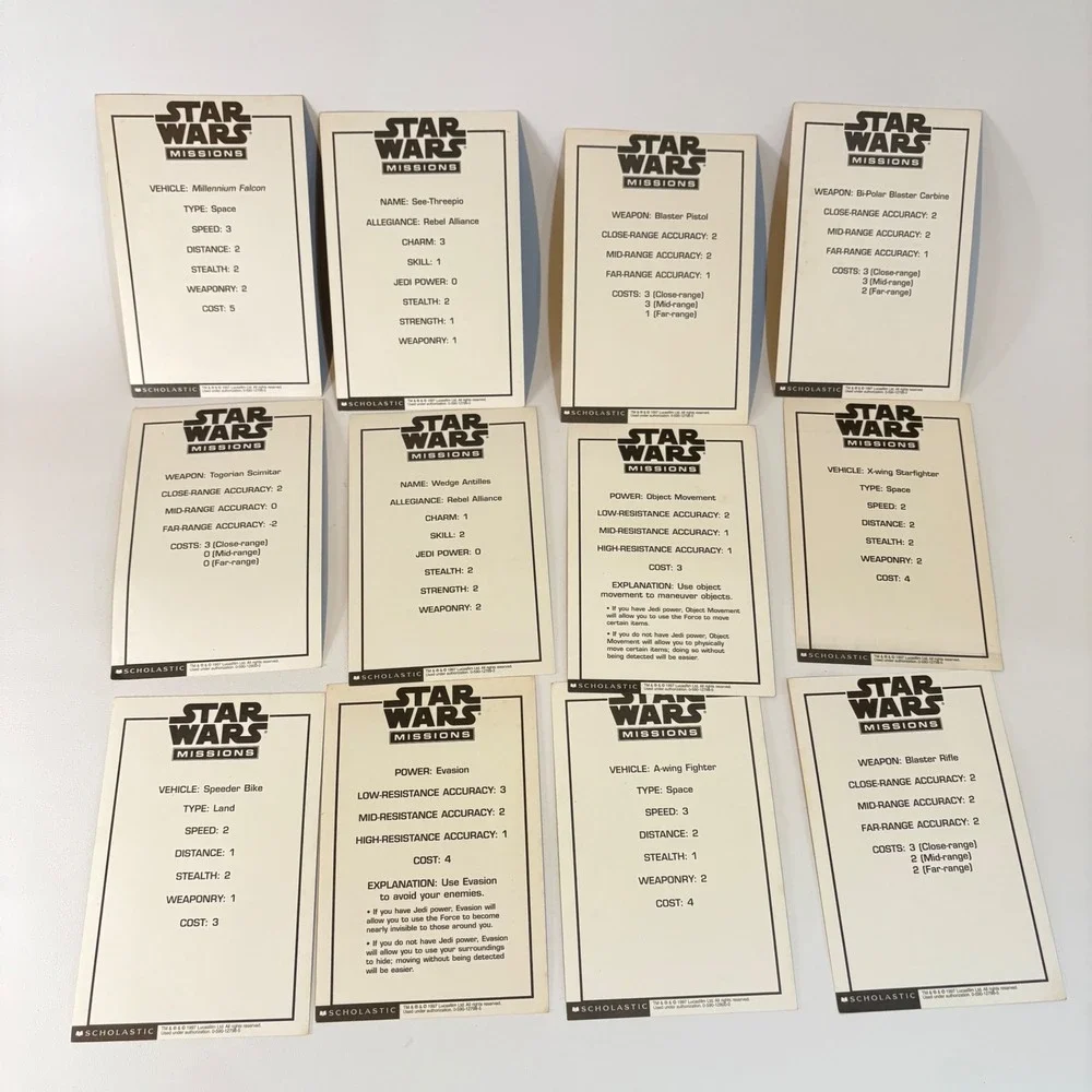 Star Wars Missions Cards 1997 Lot of 12 C-3PO Millennium Falcon X-Wing